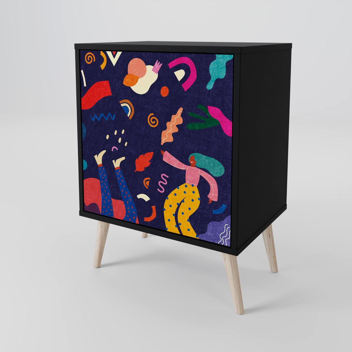 SIDEBOARD FESTIVE PLEASURES, Schwarz, 57,5x42x67,5 cm, Schwarze Metall-Rahmenfüße - Multicolor/Schwarz, Holzwerkstoff/Metall (57.5/67.5/42cm) - SpaceRebels