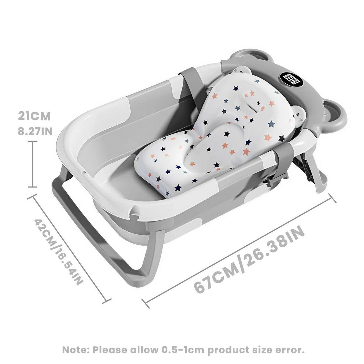 BABYBADEWANNE Tragbare zusammenklappbare, mit Thermometer und 1 weichem schwimmendem Kissen, Abflussloch, Blau - Blau, Kunststoff (67/42cm) - Kaket