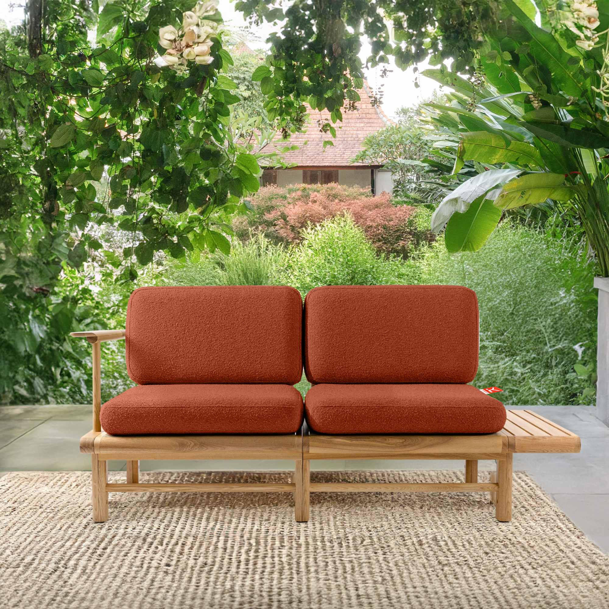 GARTENSOFA ATREDA 2-Sitzer, mit Ablage - Orange, Holz/Textil (175/74/80cm) - KONSIMO®