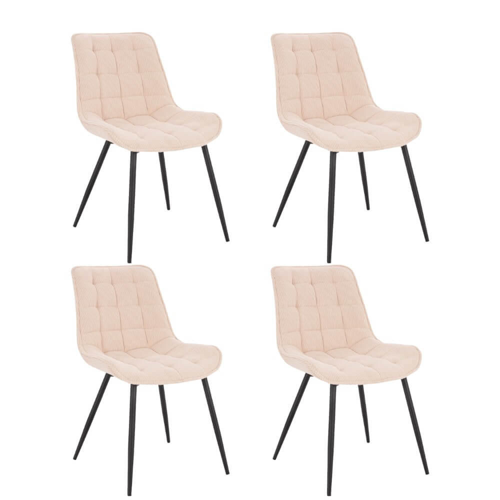 POLSTERSTUHL Esszimmer Cord IKALO – 4er Set Creme - Beige/Creme, Textil/Metall (61.5/79.8/50.5cm) - Home Deluxe