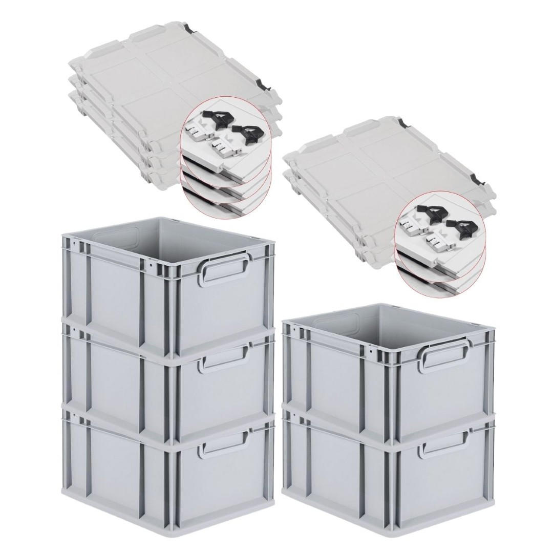 EUROBOX 5x Nextgen Economy Mit Scharnierdeckel Grau/Schwarz Griffe Geschlossen - Schwarz, Kunststoff (30/22/40cm) - PROREGAL