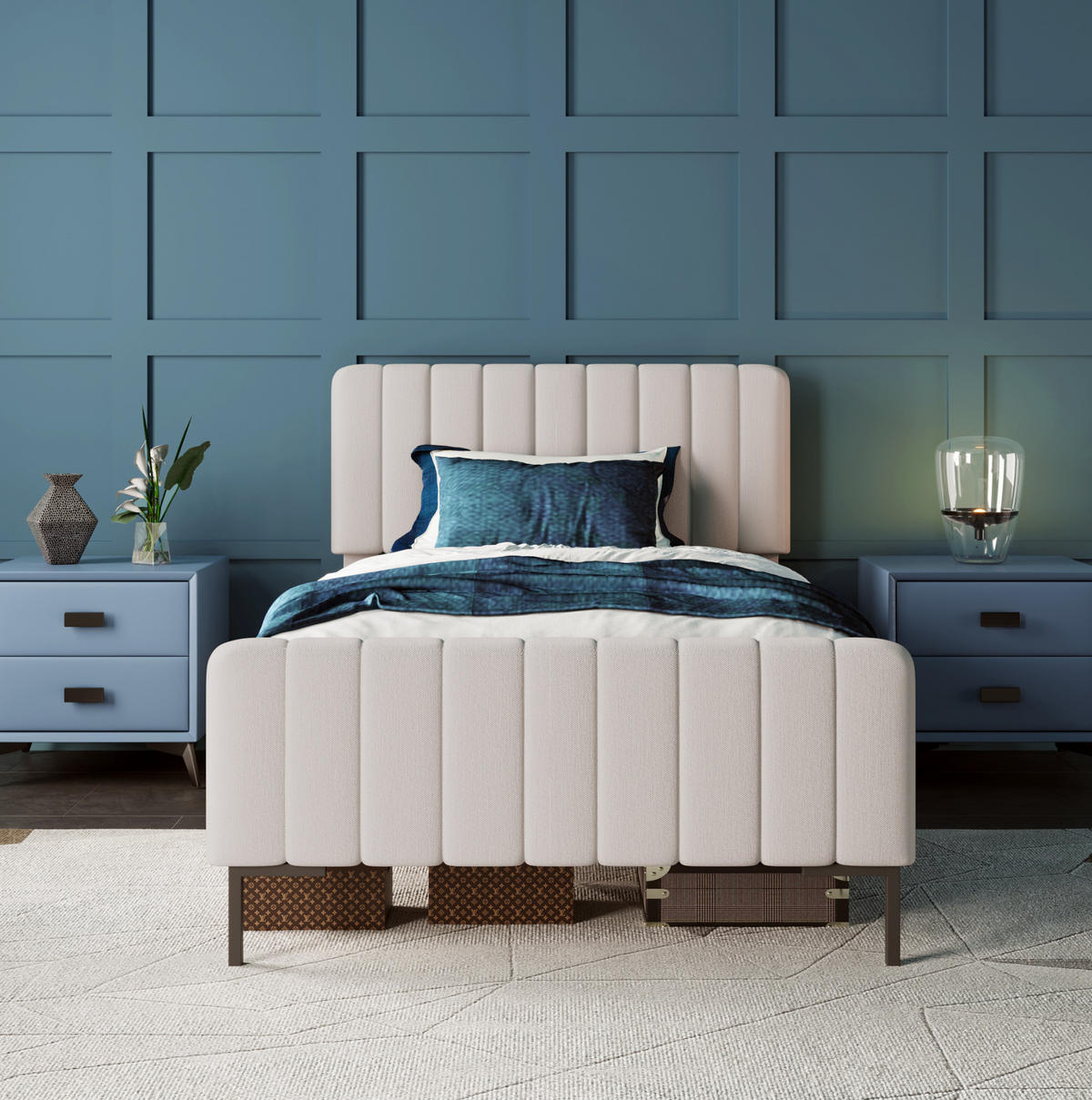 BETT mit verstellbarem Kopfteil 90x200 cm Leinen Grau-Beige - Grau, Metall (90/200cm) - Meubliv