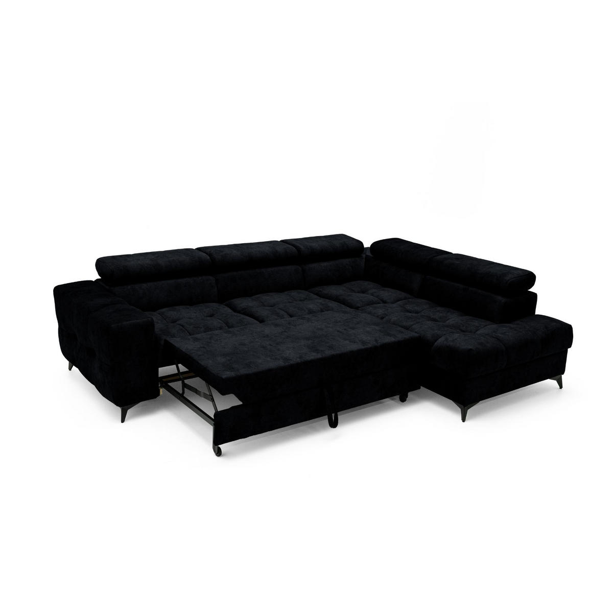 ECKSOFA PUDDING L Rechts mit Schlaffunktion 128x197 Velours Schwarz - Schwarz, Holz/Textil (204/270cm) - Muffo