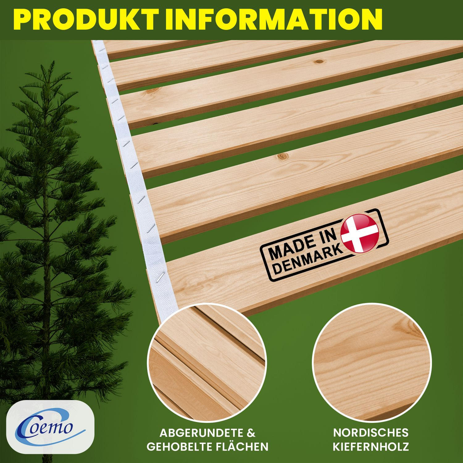 ROLLROST ROMO Lattenrost Massivholz 100x220 cm - Naturfarben, Holz (100/220cm) - Coemo