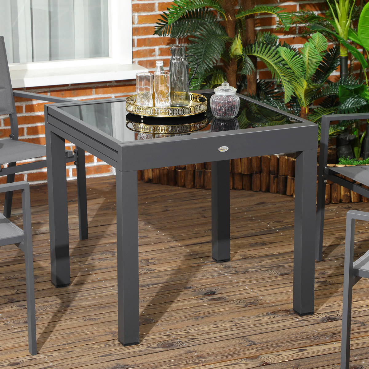 GARTENTISCH, Klappbarer Tischplatte, Balkontisch Terrassentisch, Alu, Glas, Schwarz - Schwarz, Glas/Metall (160/80/75cm) - Outsunny