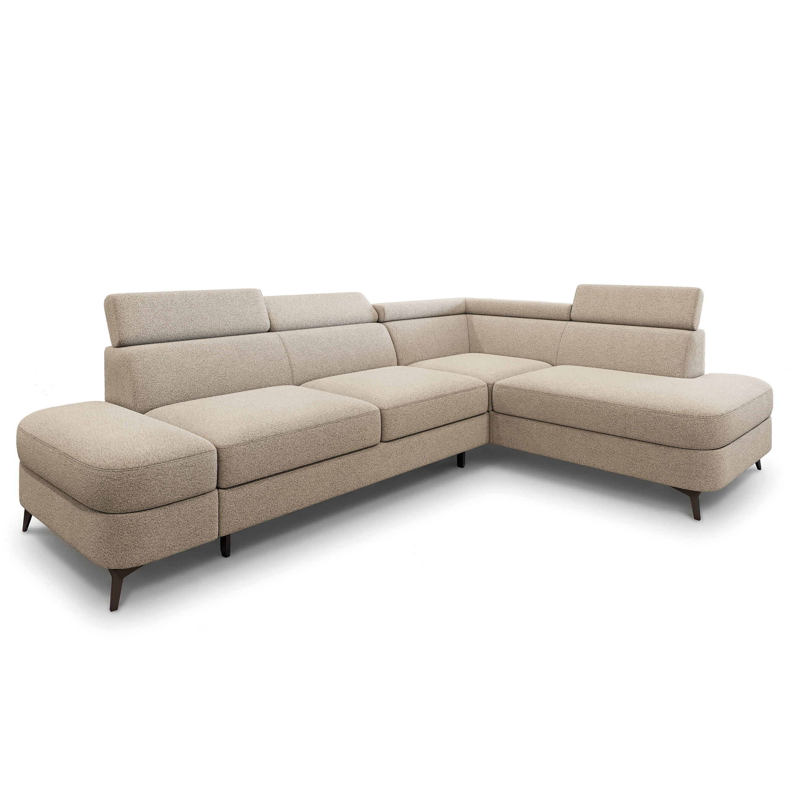 ECKSOFA AVISE Q R-S Beige Boucle-Stoff mit Schlaffunktion - Beige, Holzwerkstoff/Textil (268/195cm) - MASSENO