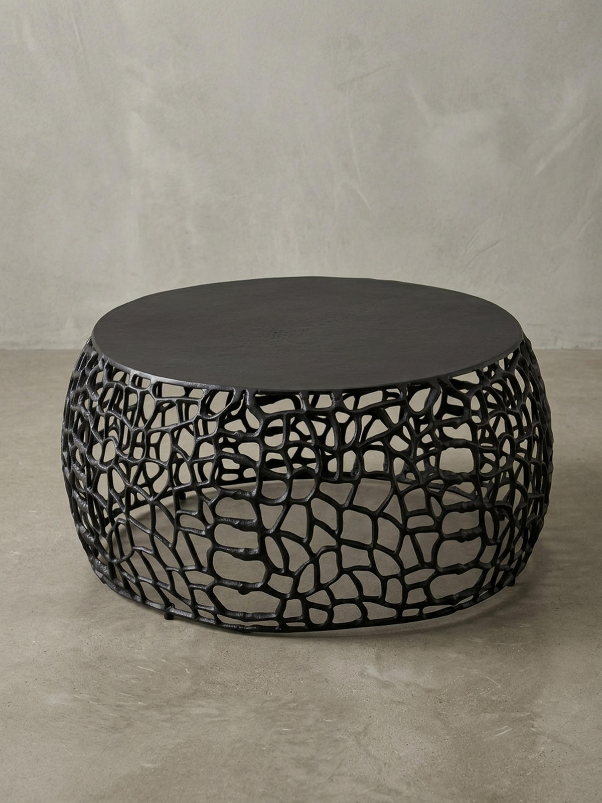 COUCHTISCH mit Aststruktur, lackiertes Aluminium, handgefertigt, Ablagefläche, Schwarz 66x66x30 cm - Schwarz, Metall (66/66/30cm) - KADIMA DESIGN