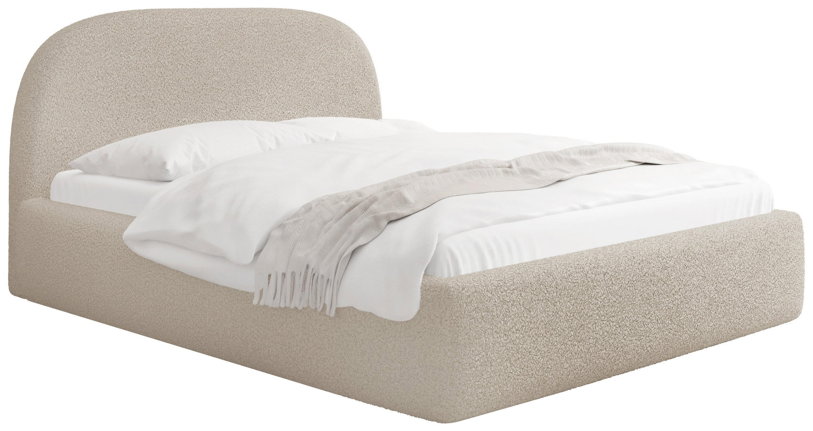 POLSTERBETT Puro mit Bettkasten, Beige Boucle 120 x 200 cm – mit Metall-Lattenrost - Beige/Birkefarben, Holzwerkstoff/Kunststoff (120/200cm) - WFL GROUP