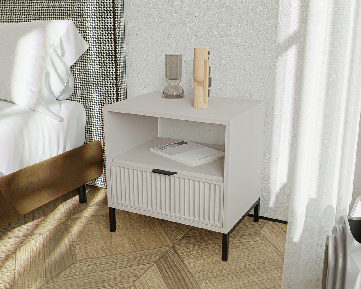 NACHTTISCH mit Schublade 55cm, Beige - Kaschmir/Schwarz, Holzwerkstoff/Metall (54.4/55.1/40.6cm) - Idohome