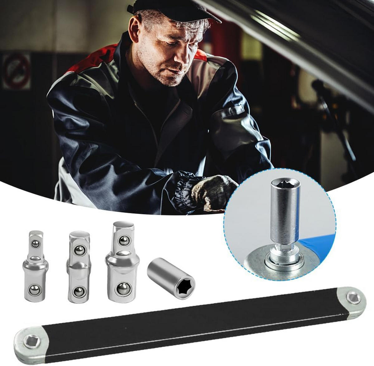 SCHRAUBENSCHLÜSSEL – für beengte Platzverhältnisse und schwer zugängliche Befestigungselemente – Schwarz - Schwarz, Metall (39/4/2cm) - DCA