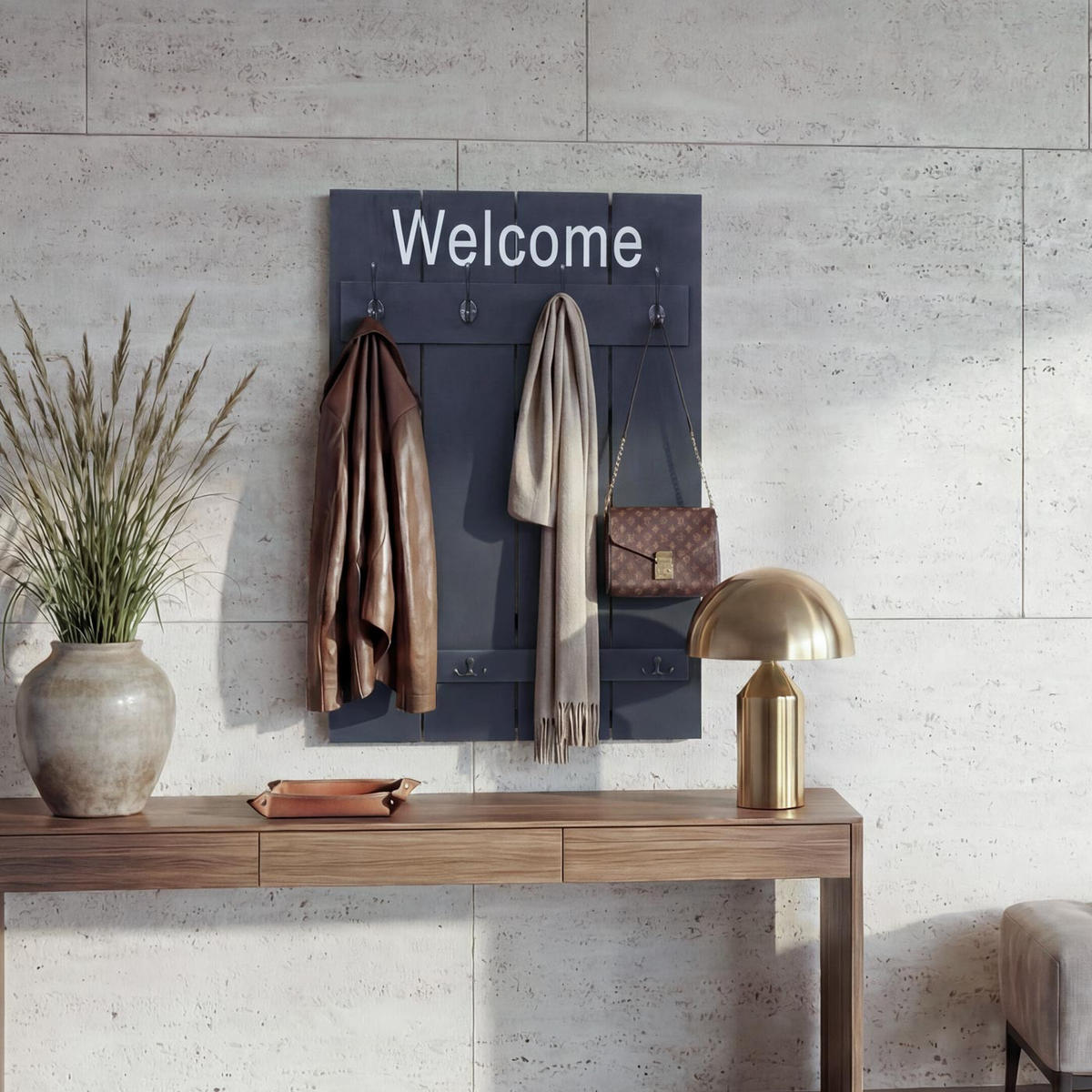 WANDGARDEROBE WELCOME SHABBY Grau - Grau, Holz (60/90/8cm) - MCW