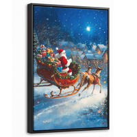 LEINWAND Bilder mit Rahmen - Weihnachtsmann - Rentier - Weihnachten - Schnee - 40x60 - Cognac, Textil (40/60cm) - MuchoWow