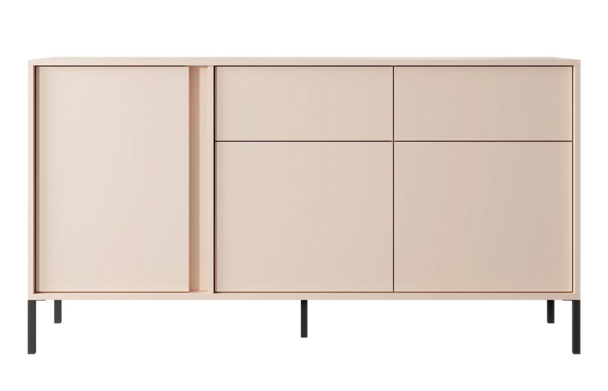 SIDEBOARD Piemontesia 3T 2S Beige 153,1/81,4/39,5 cm – mit Push-to-Open-Funktion - Beige/Schwarz, Holzwerkstoff/Metall (153/81.4/39.5cm) - AX Living