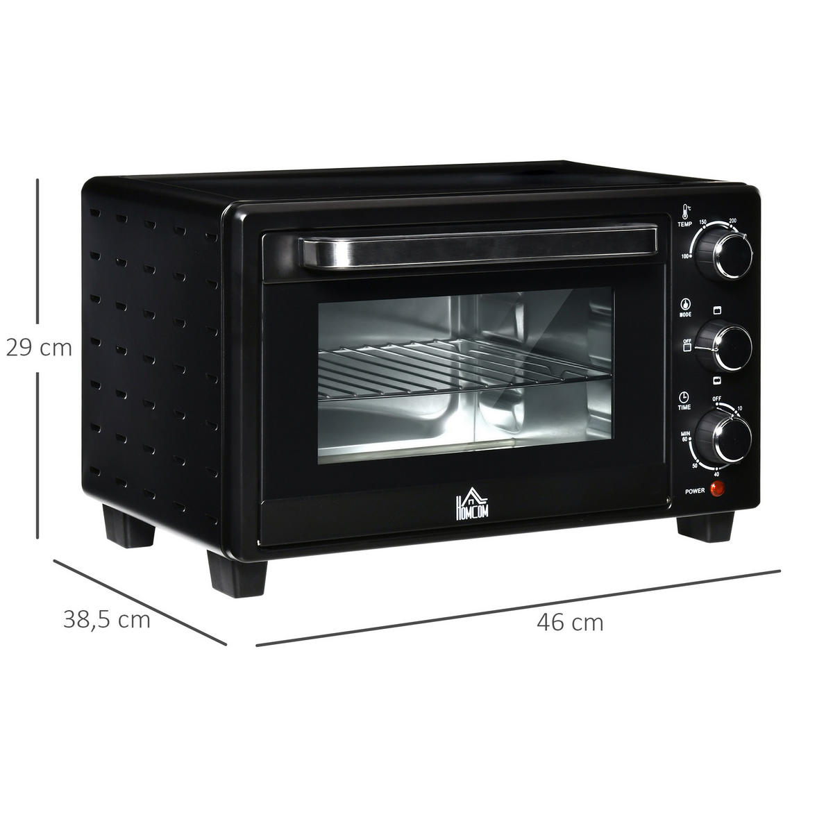 MINIBACKOFEN 21L 1400W mit 3 Kochmodi, Temperatur 100-230°C, Edelstahl Mini Ofen mit Glasfront, Schwarz Silber - Schwarz, Metall (46/29/38.5cm) - Beaface