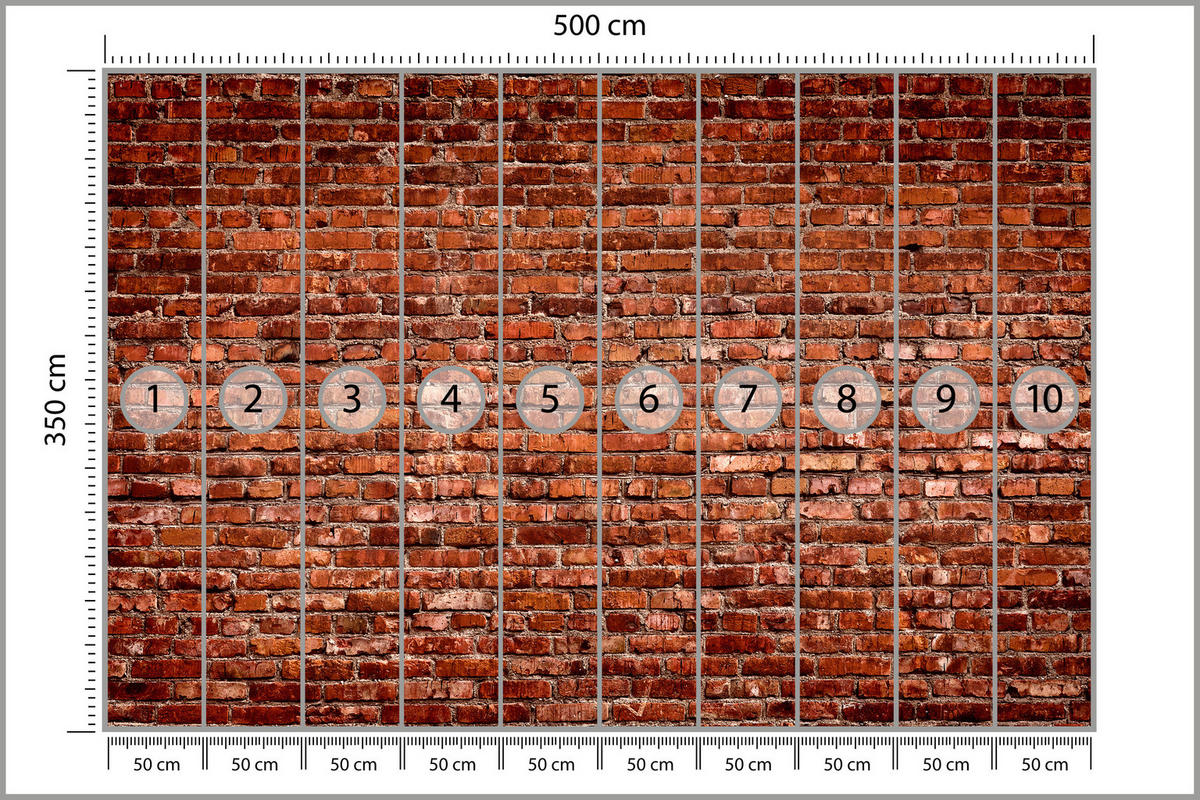 FOTOTAPETA Pre Obývaciu Izbu Stará Červená Tehlová Stena Rustikálna 500 x 350 cm - oranžová/červená, papier (500/350cm) - Muralo
