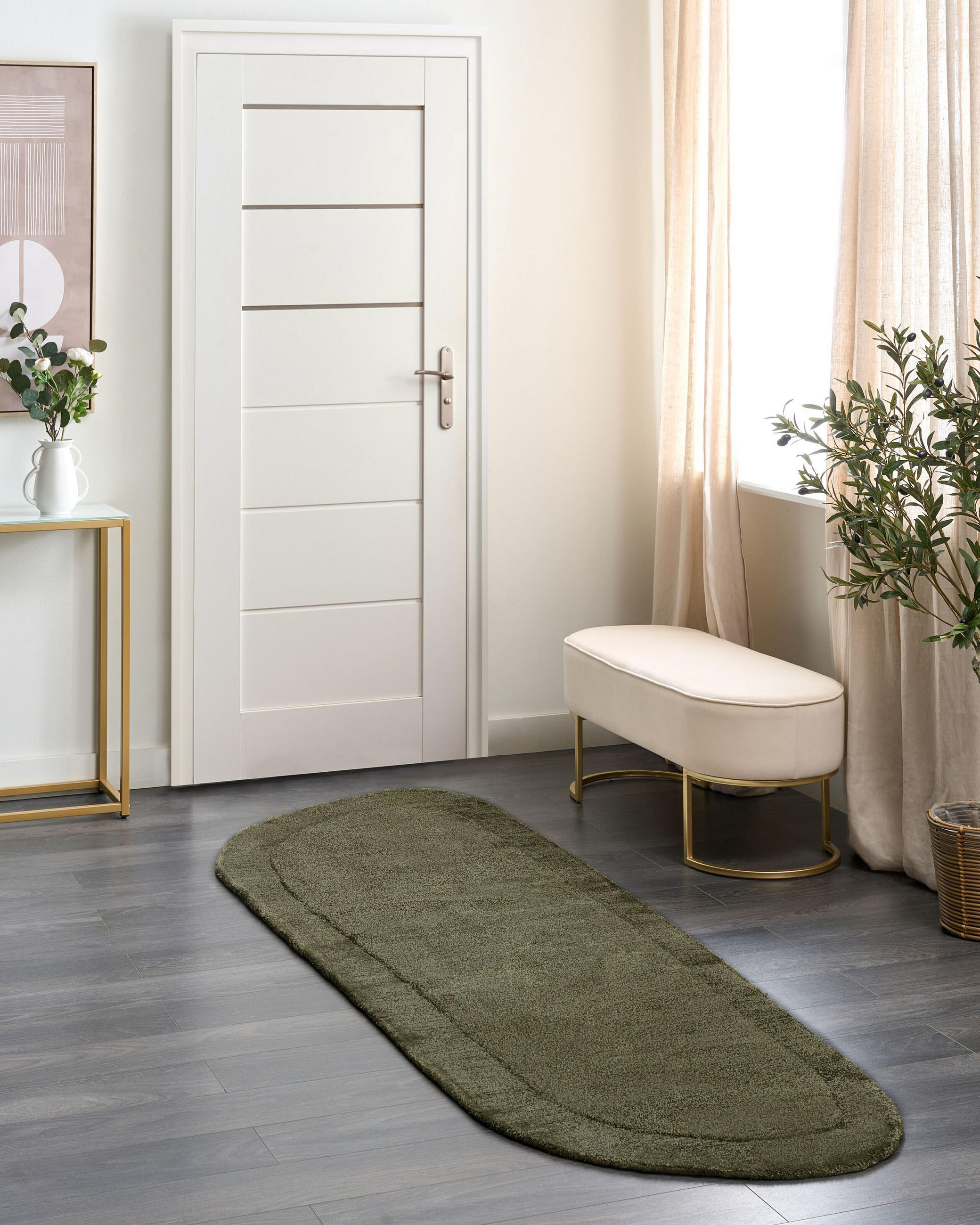KURZFLOR-TEPPICH Grün 80/250 cm Berani - Grün, Textil (80/250cm) - Beliani