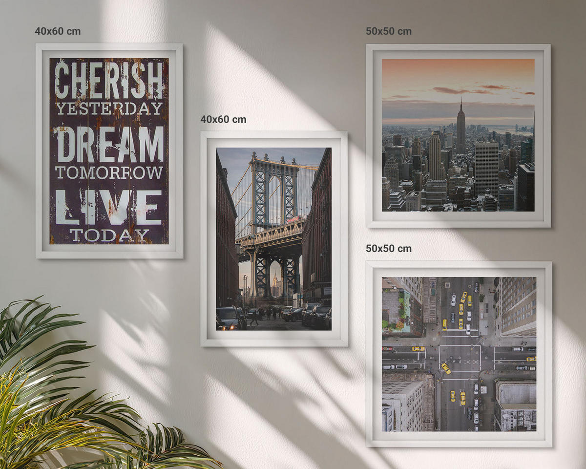 WANDBILDER 4er-Set - 50x50 cm & 40x60 cm Weißer Rahmen - Zitat über New Yorker Landschaften - Weiß, Kunststoff (50/50cm) - ArtPrintCave