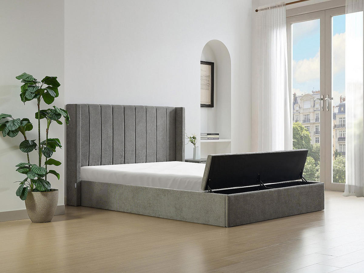 BETT mit Bettkasten - 2 Personen - Stoff - Grau - - Grau, Textil (180/200cm) - Vente-Unique