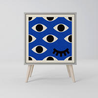 SIDEBOARD GEOMETRIC EYES, Grau, 57,5x42x77,5 cm, Schräge Buchenholzfüße - Buchefarben/Multicolor, Holzwerkstoff/Buchenholz (57.5/77.5/42cm) - SpaceRebels