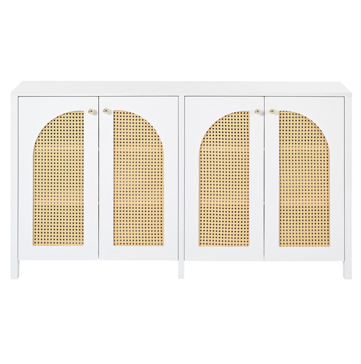 SIDEBOARD 145/80/40 cm Weiß aus MDF mit 4 Kunst-Rattantüren - Weiß, Holzwerkstoff (80/40/145cm) - OKMYHOME