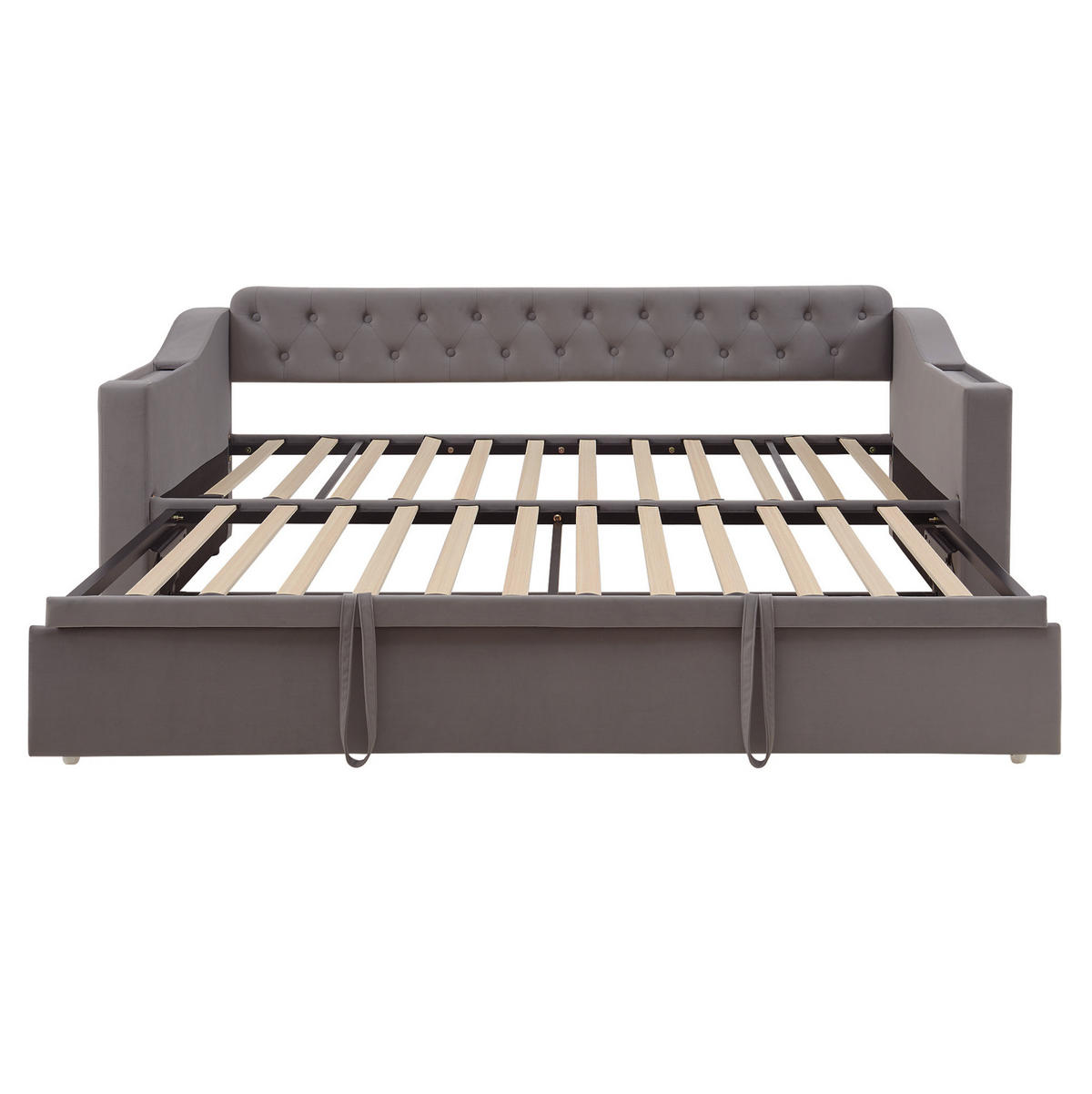 SAMT-POLSTERBETT 90/190 cm mit Auszug, USB und Lattenrost - Dunkelgrau, Textil (90/190cm) - BEAOK