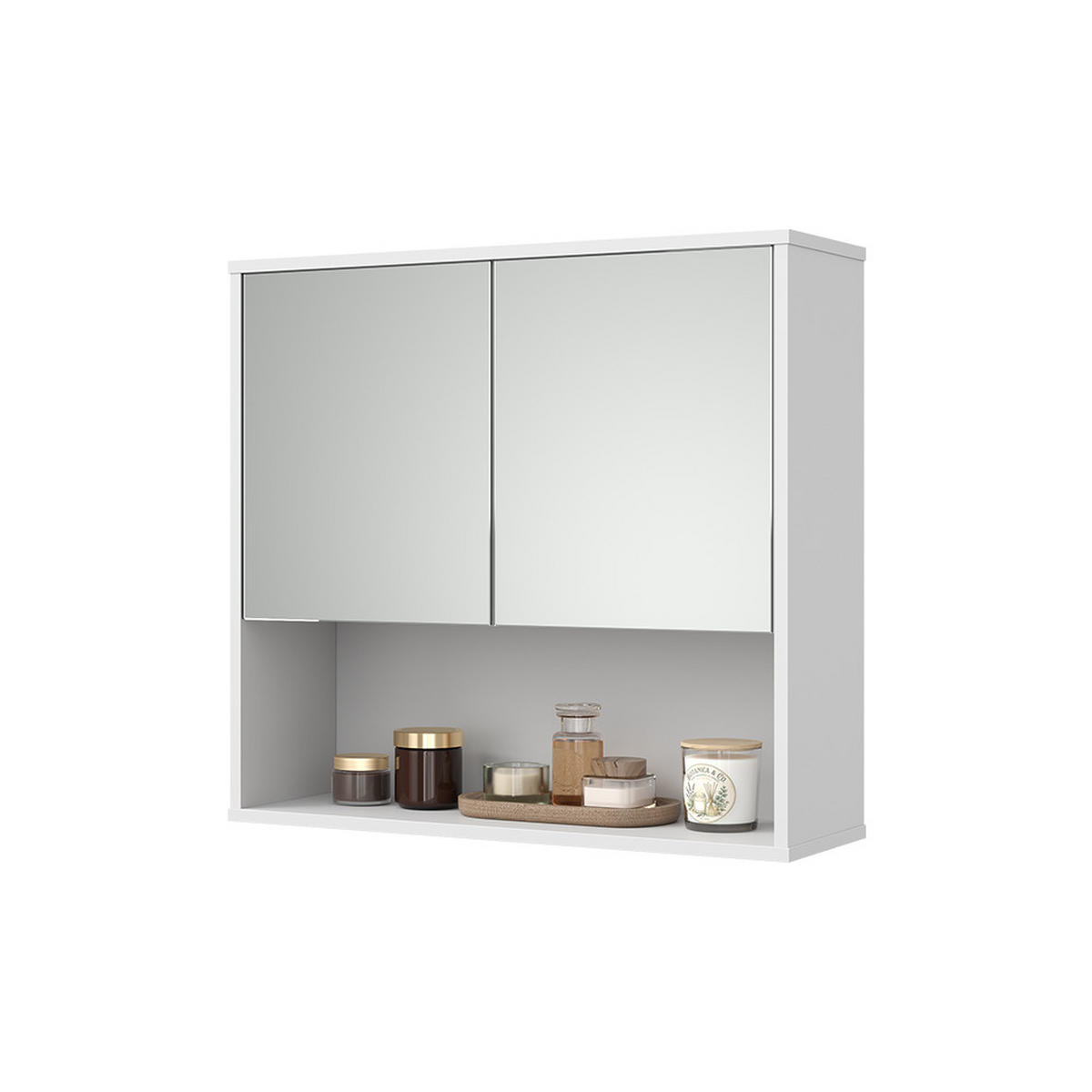 BADSPIEGELSCHRANK Eliza Weiß Riffel 70 x 65 cm - Weiß, Holzwerkstoff (70/65/22cm) - Vicco