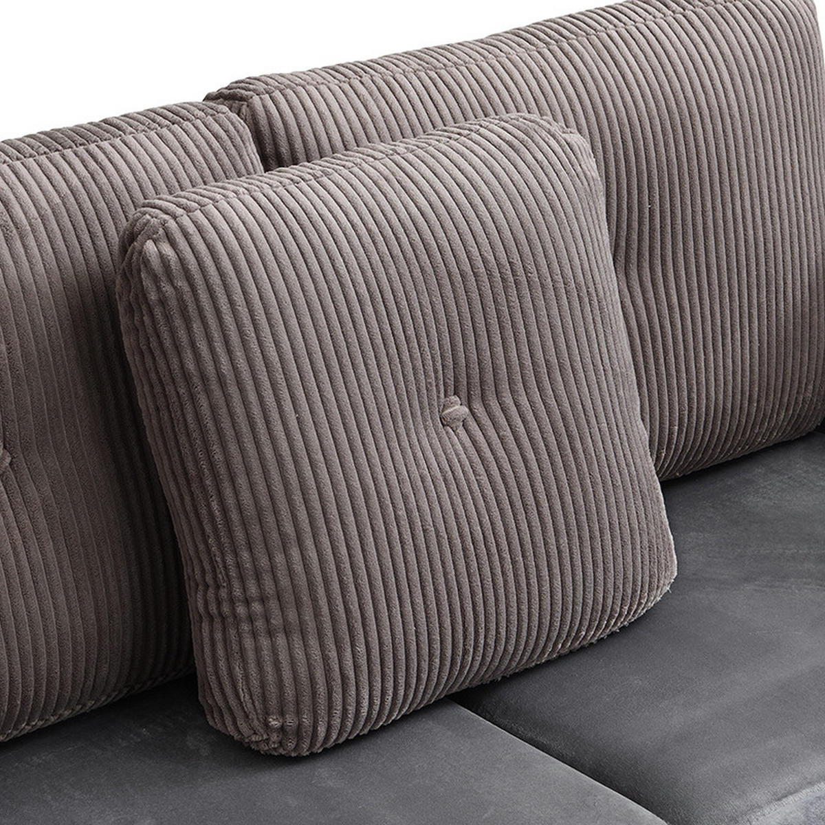 SOFA 4-Sitzer Modulares aus Samt & Cord 261x132,5 cm mit Stauraum, antikgrau - Grau, Textil (132.5/85/261cm) - Luhomfu