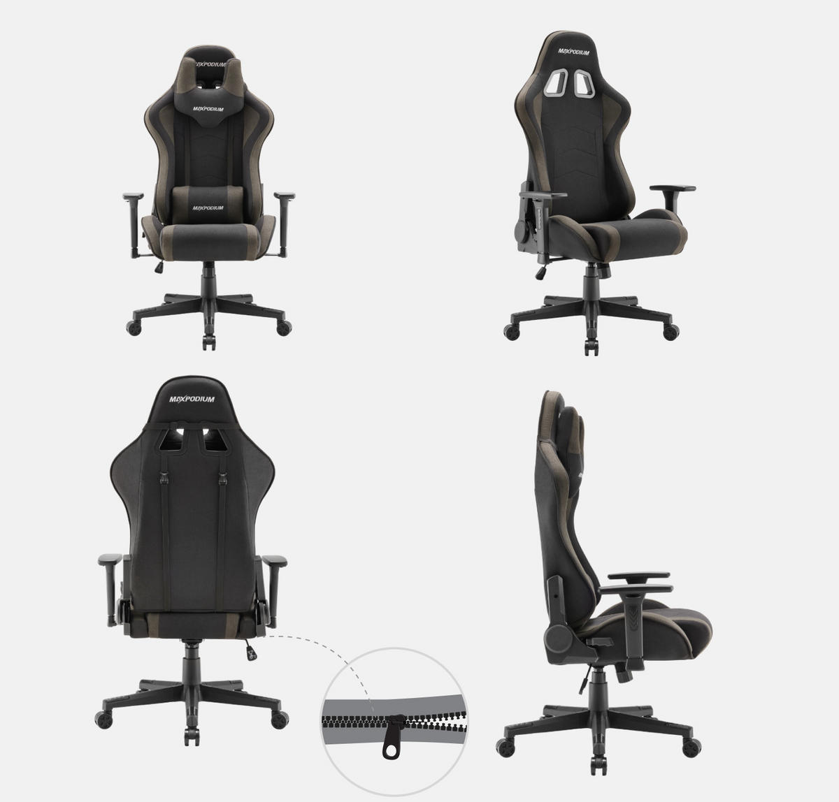 GAMING-STUHL Tactical Grau - Dunkelgrau/Grau, Textil/Metall (55/137/50cm) - MaxPodium