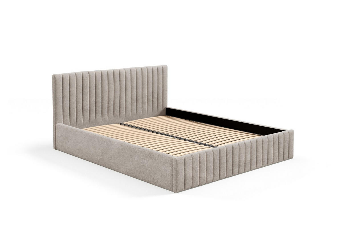 POLSTERBETT Sona Beige 90x200 cm, mit Bettkasten und hohem Kopfteil - Beige, Holzwerkstoff/Textil (90/200cm) - Bettso