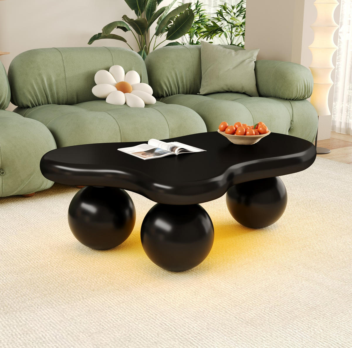 COUCHTISCH in Wolkenform mit LED 95 x 62,5 x 32 cm MDF Schwarz - Schwarz, Kunststoff (95/62.5/32cm) - Meubliv