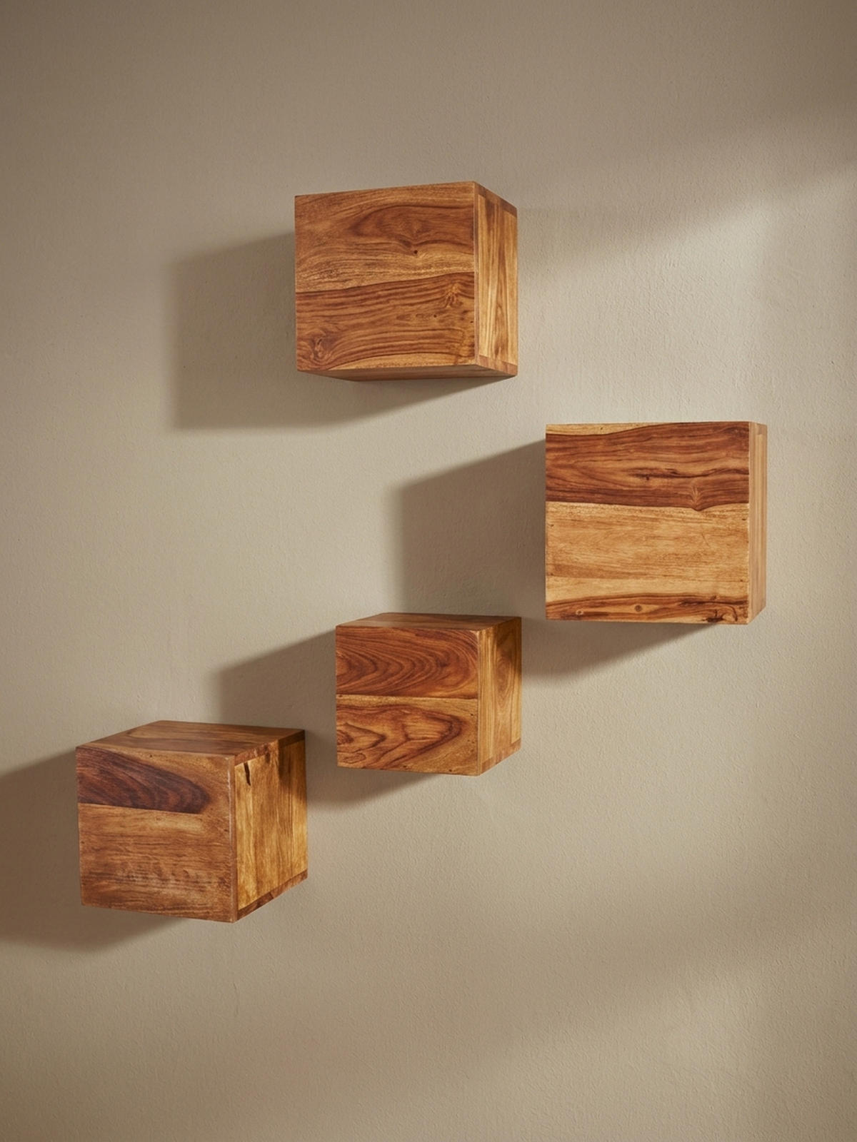 WANDREGAL Massivholz Modern Stil 4er Set Cubes Design verschiedene Größen - Braun, Holz (25/25/25cm) - KADIMA DESIGN