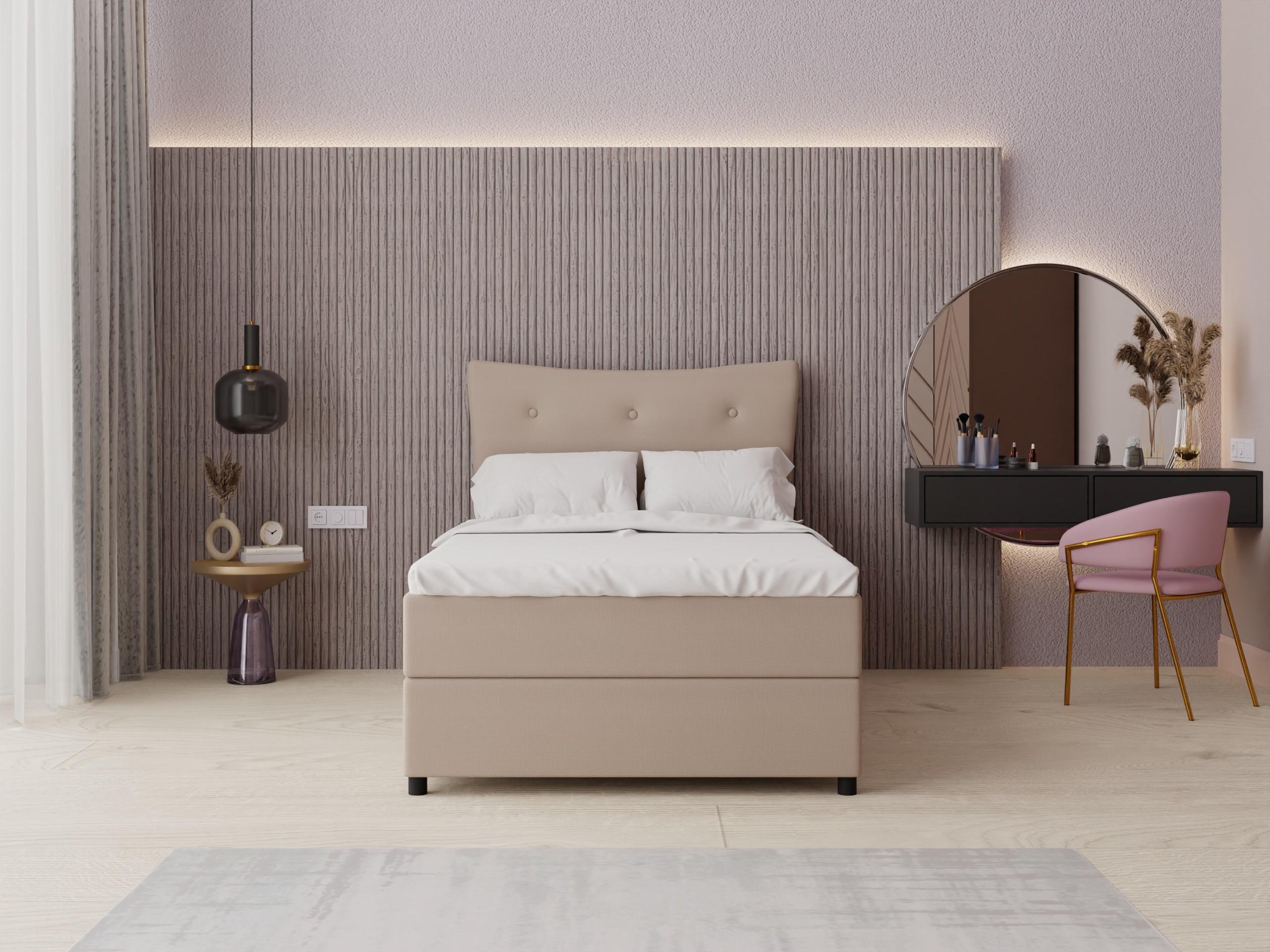 BOXBETT Nevada 120x200 cm Polsterbett mit hochwertiger Bonell-Matratze und Topper - cappuccino - Cappuccino, Holz (120/200cm) - Panda Möbel