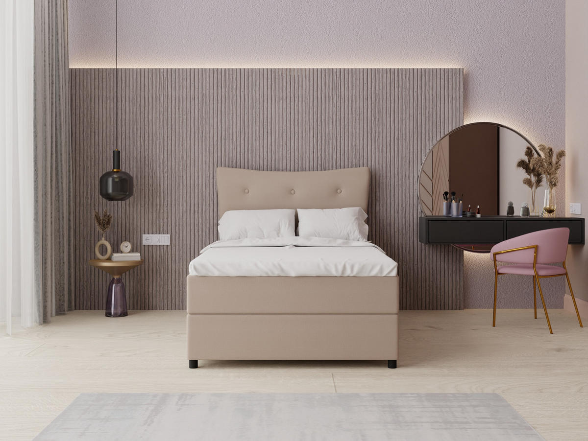BOXBETT Nevada 120x200 cm Polsterbett mit hochwertiger Bonell-Matratze und Topper - cappuccino - Cappuccino, Holz (120/200cm) - Panda Möbel