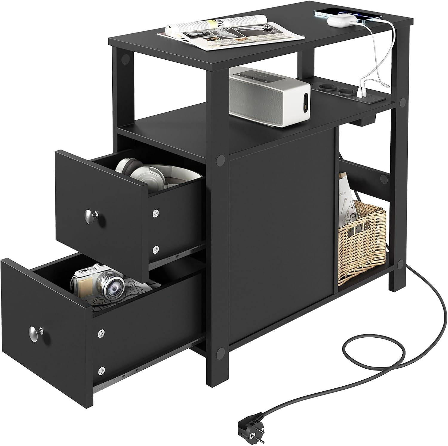 BEISTELLTISCH mit Steckdose, 60x60x30 cm - Schwarz, Holzwerkstoff (30/60/60cm) - Woltu