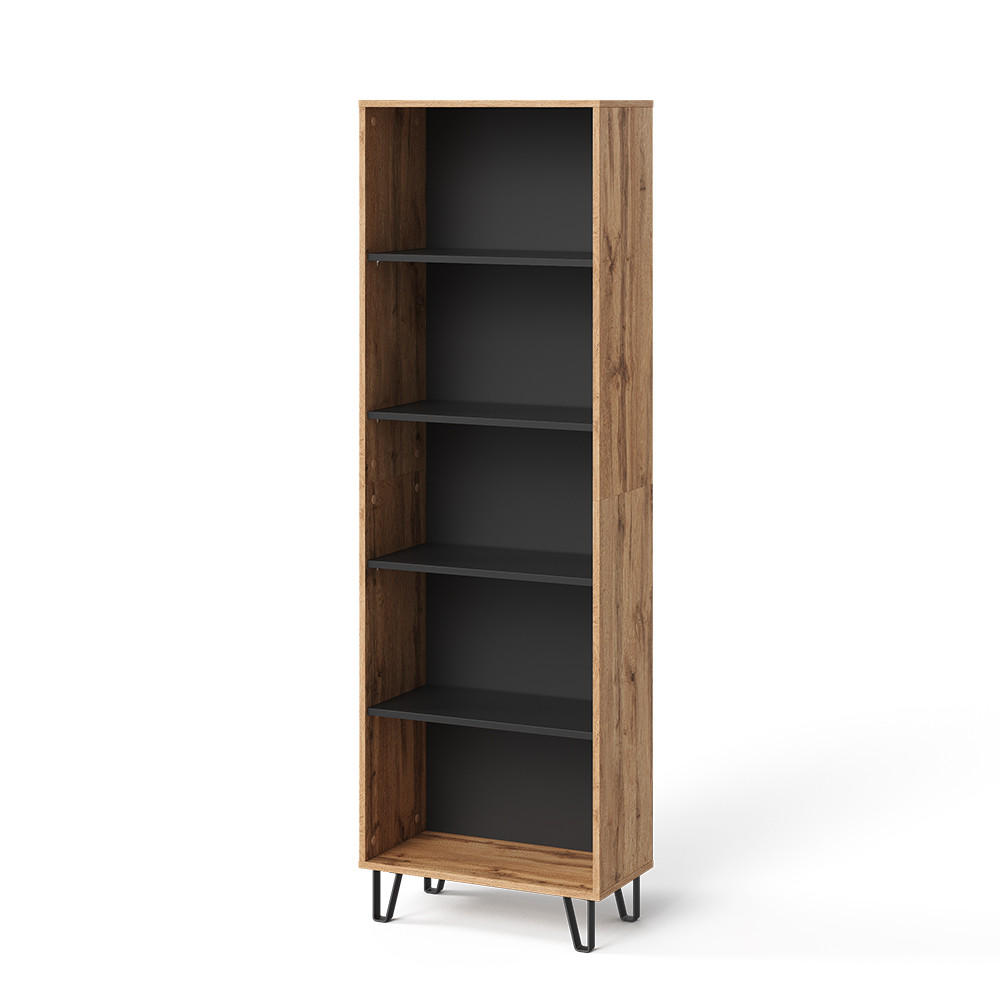 BÜCHERREGAL Amber Eiche Wotan 60 x 186.6 cm - Eiche Wotan/Schwarz, Holzwerkstoff (60/186.6/30.1cm) - Vicco