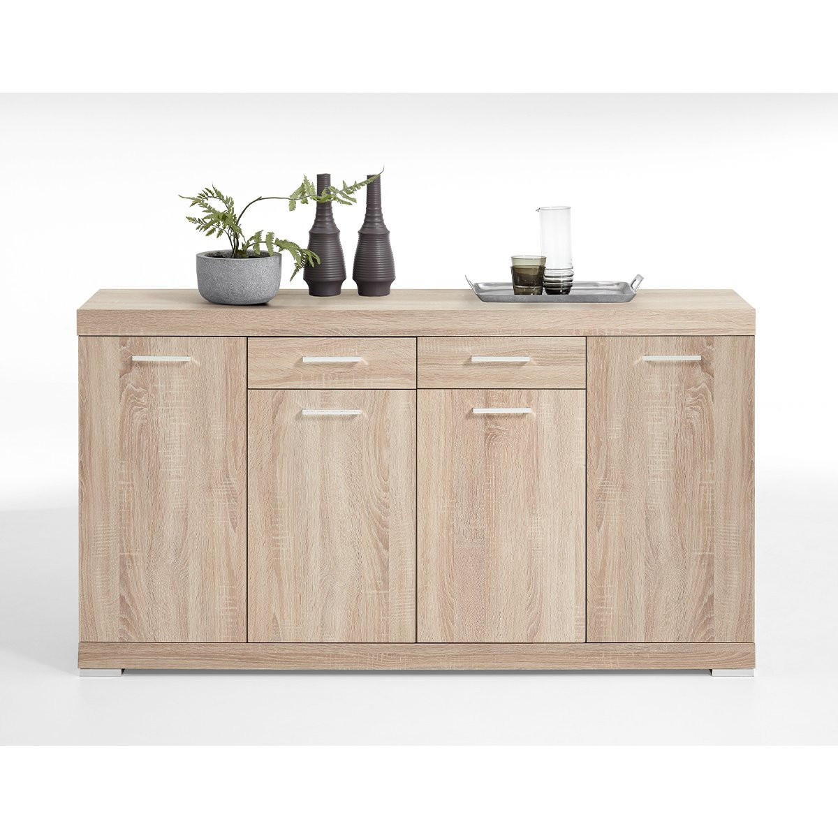 ANRICHTE mit 2 Schubladen und 4 Türen L160 x T34,9 cm - Bristol - Eichefarben, Holzwerkstoff (34.9/89.9/160cm) - Calicosy