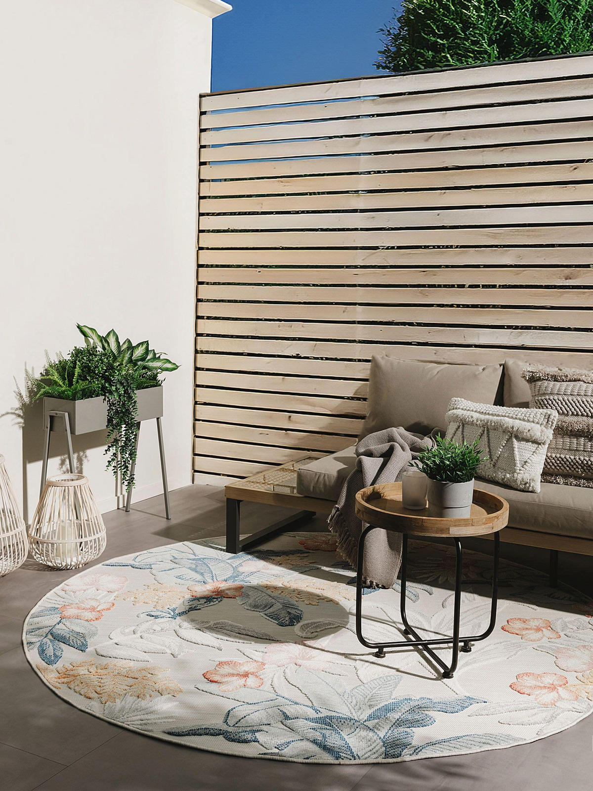 OUTDOORTEPPICH Flora Multicolor ø 320 cm rund - Creme, Kunststoff (320/320cm) - benuta