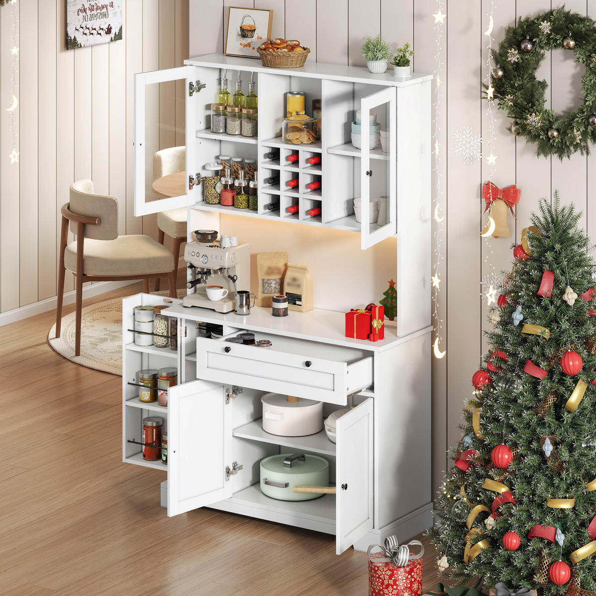 BUFFET 105/40/180 cm Weiß aus MDF mit LED und Steckdose - Weiß, Holzwerkstoff (105/180/40cm) - OKWISH