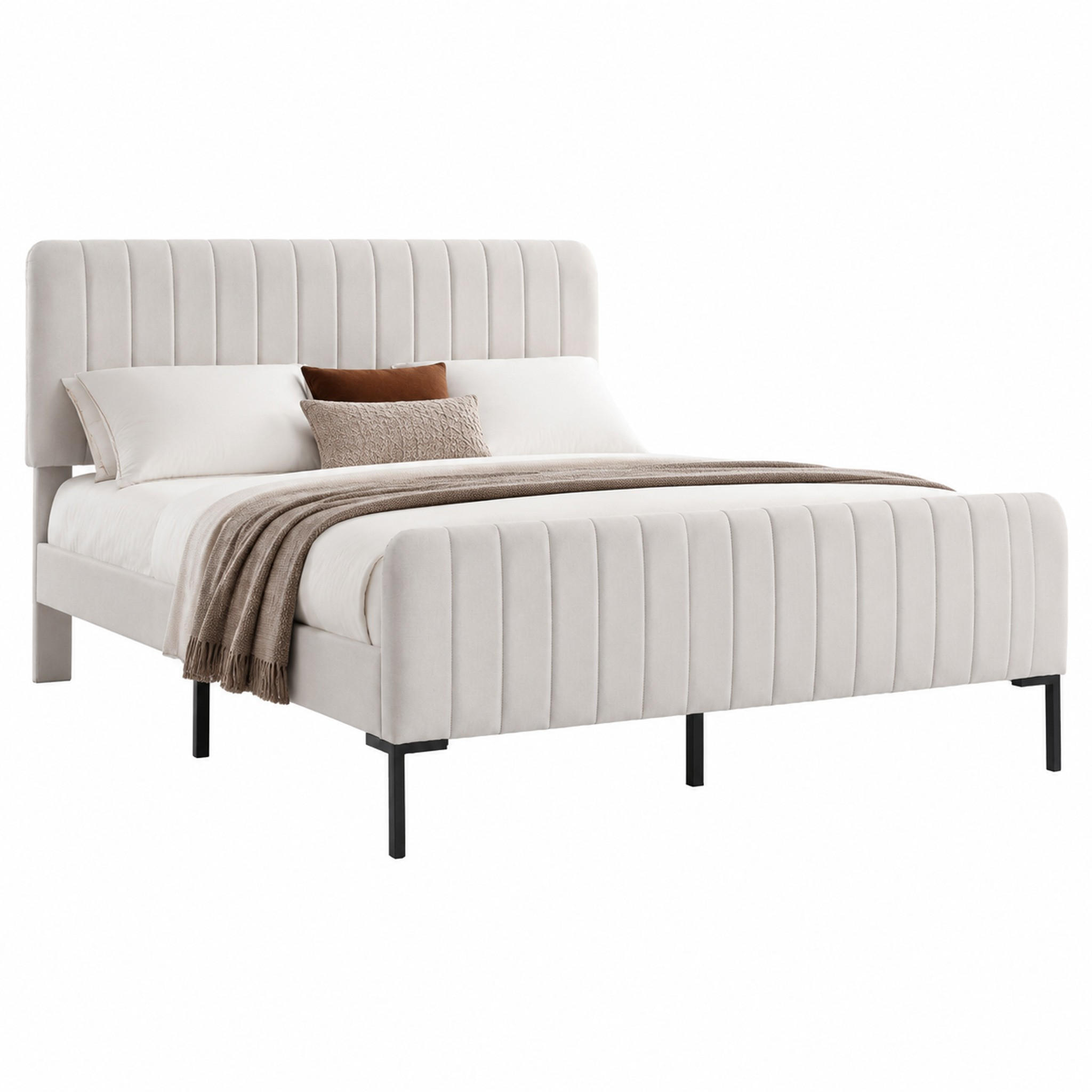 BETT mit verstellbarem Kopfteil 180x200 cm Leinen Gray+Beige - Grau, Metall (180/200cm) - Meubliv