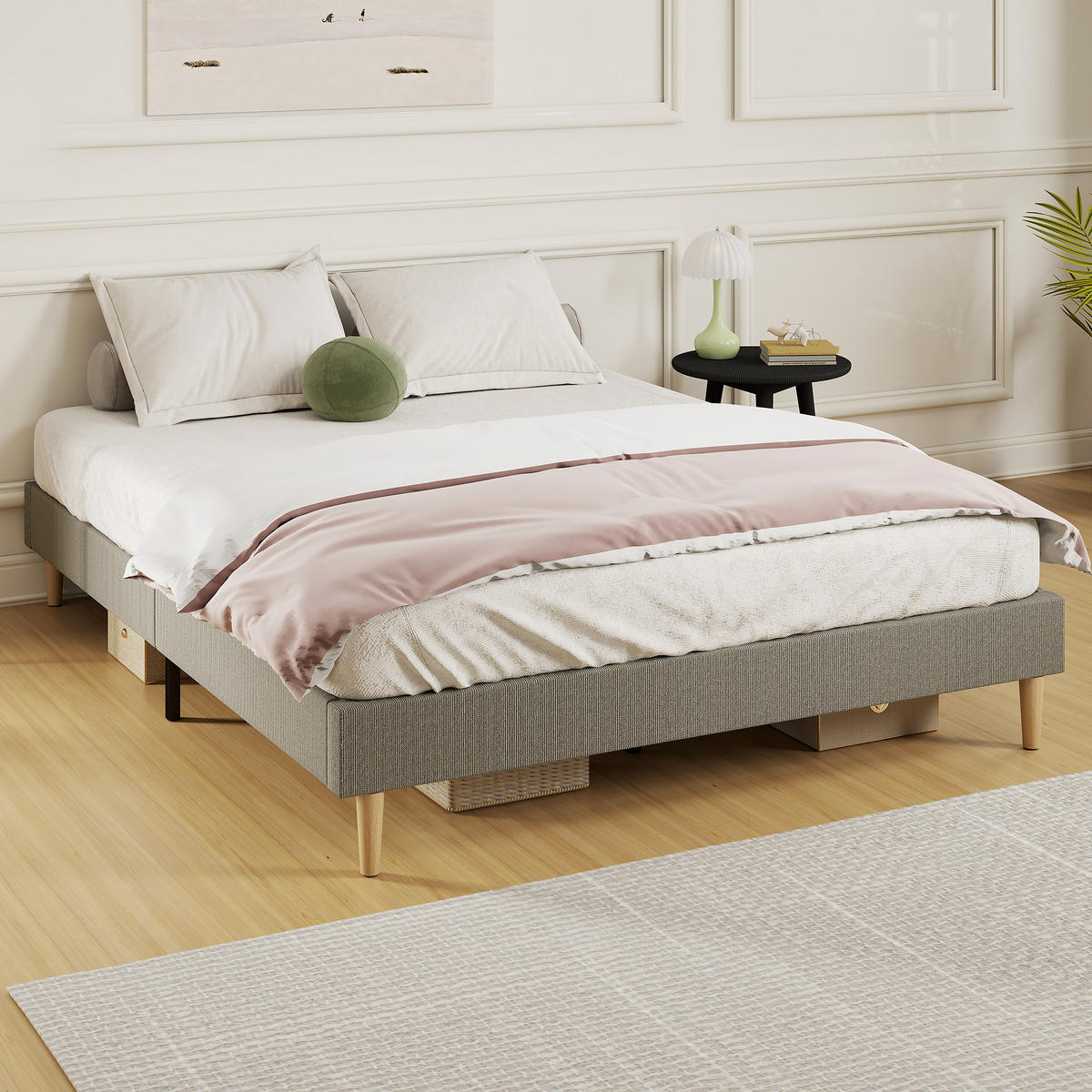 BETT 160x200 cm DE-14652 mit gepolstertem Rippenvelours Grau - Grau, Textil (160/200cm) - ComfortXL