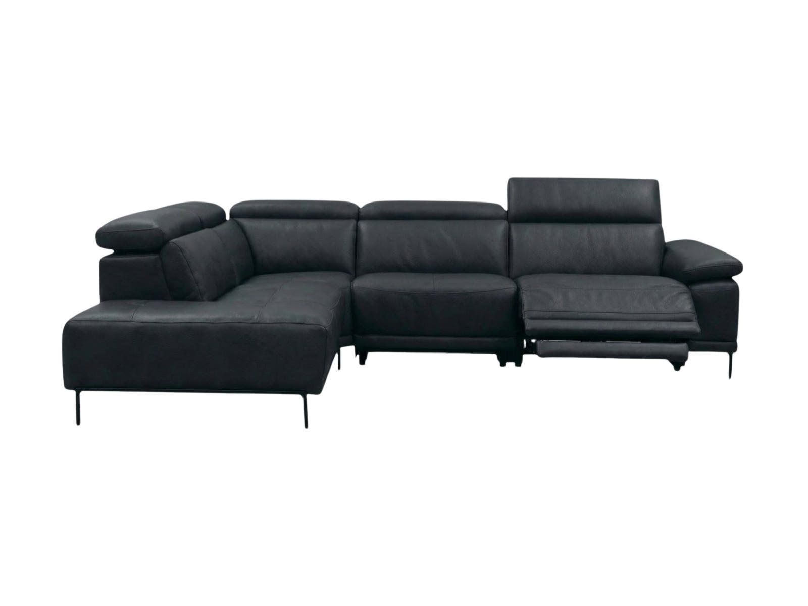 ECKSOFA Linus Echtleder mit 1 x Relaxfunktion Schwarz - Schwarz, Leder/Metall (220/262cm)