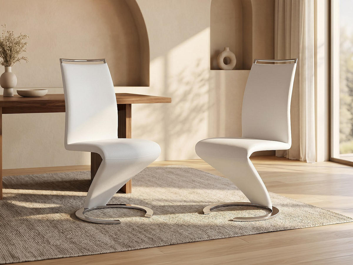 STUHL - 61 cm x 49 cm - Kunstleder - Weiß TWIZY - Weiß, Leder (61/100/49cm) - Vente-Unique