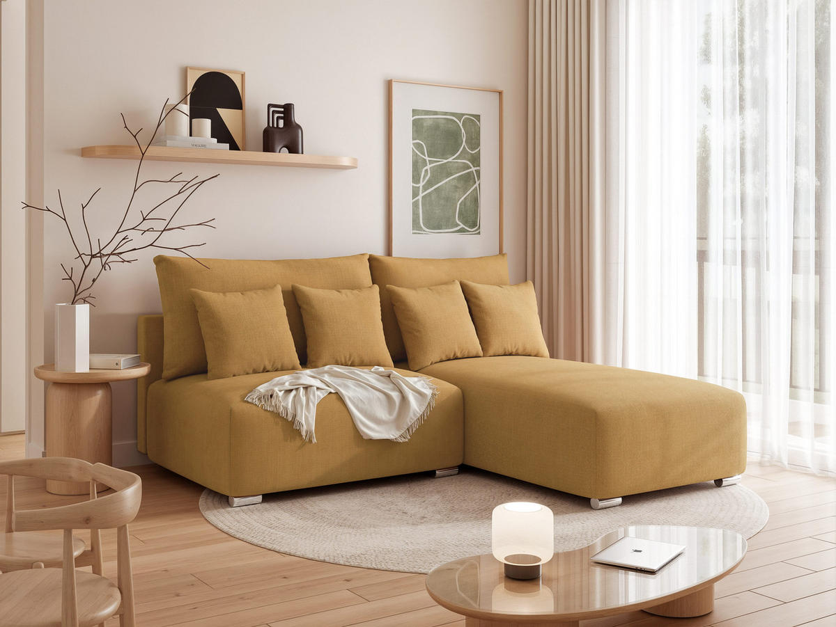 ECKSOFA ELVO mit Schlaffunktion und Bettkasten Gelb - Gelb, Holzwerkstoff/Kunststoff (208/190cm) - Idohome