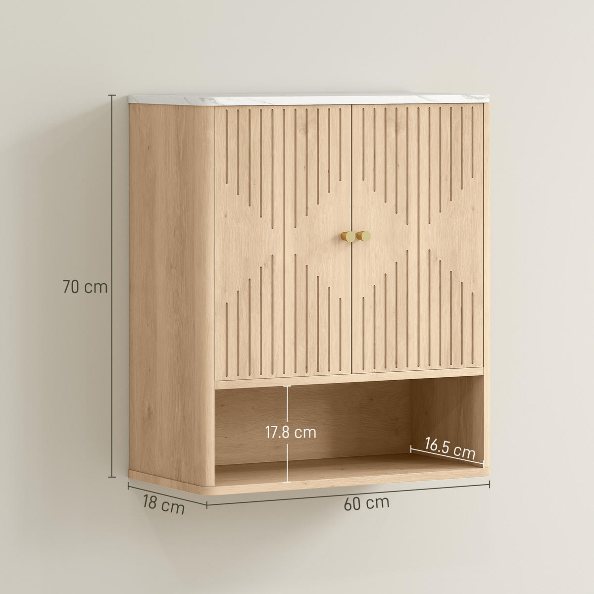 HÄNGESCHRANK Eiche 1 Stück - Beige, Kunststoff (60/70/18cm) - GiPP