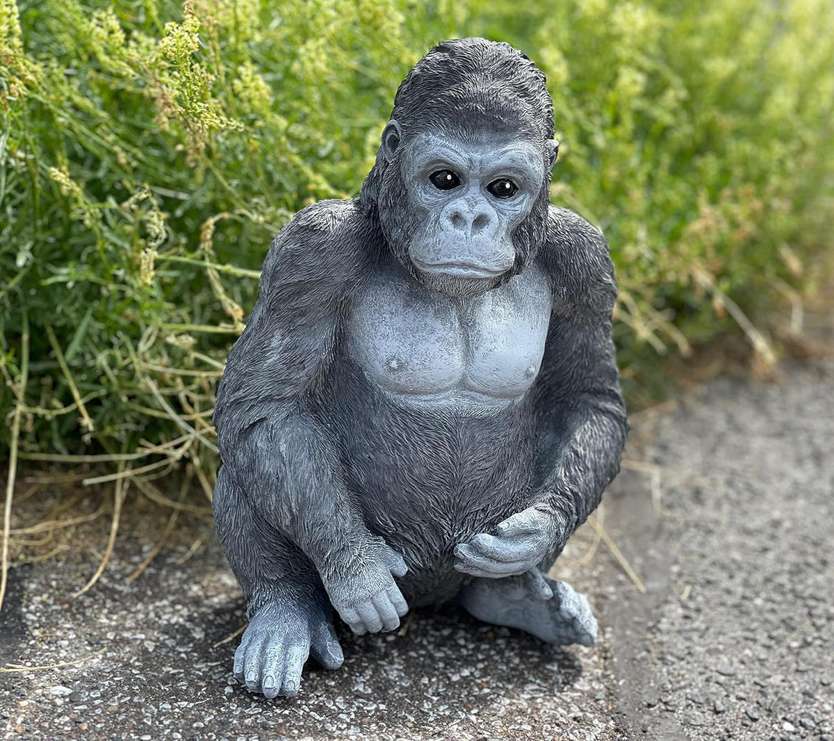 STEINFIGUR Gorilla Ben Affe frostfest Steinguss Gartenfigur - Grau, Stein (23/29/14cm) - stoneandstyle