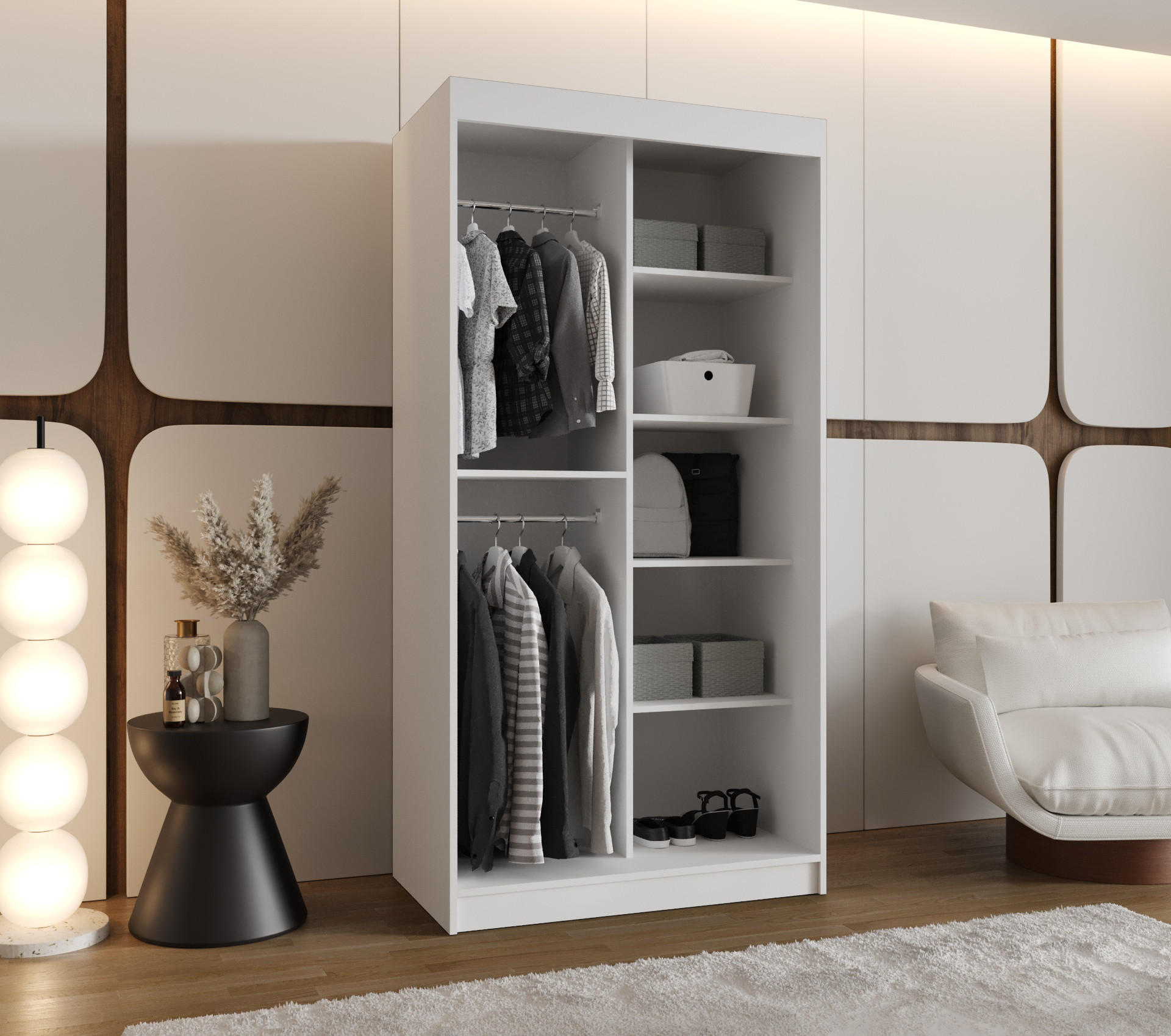 Thumbnail - Möbel Kryspol Schwebetürenschrank, Weiß, Holz, Nachbildung, 5 Fächer, 100x200x62 cm, Schlafzimmer, Kleiderschränke, Schw...