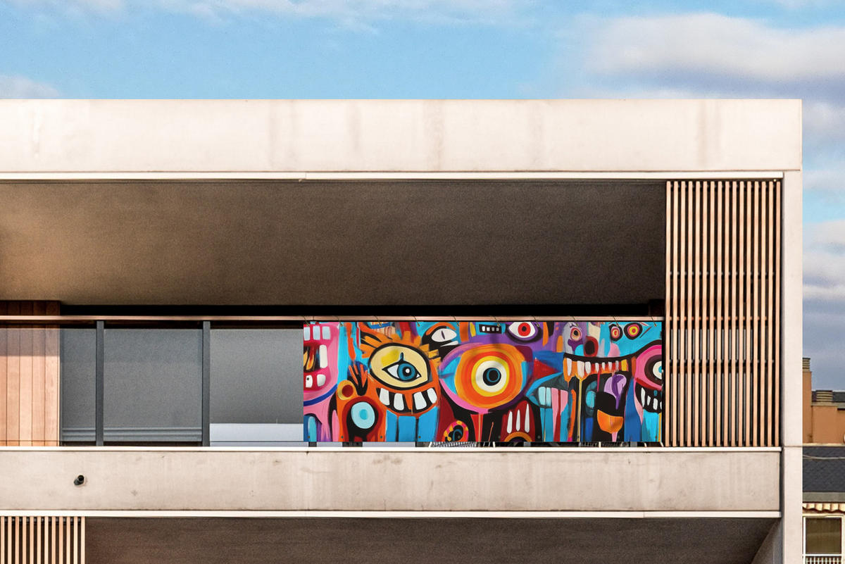 BALKON-SICHTSCHUTZ Abstrakt - Gesicht - Farbenfroh - Multicolor, Kunststoff (300/95cm) - MuchoWow