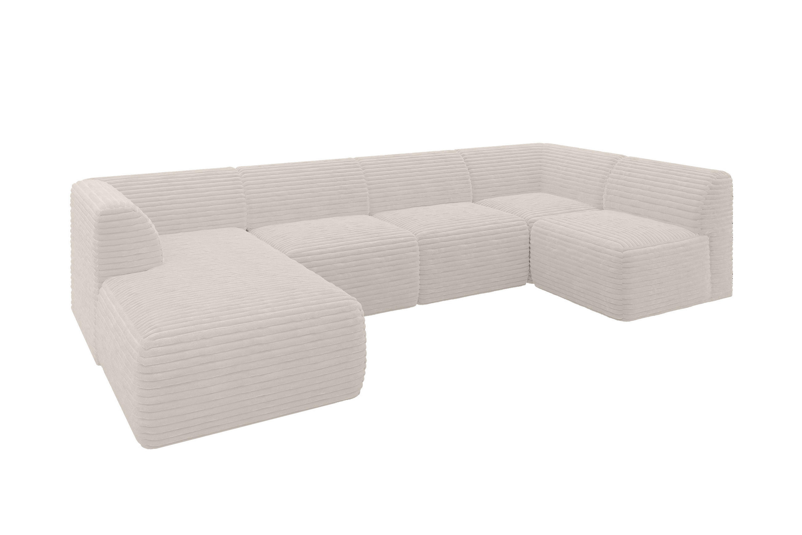 WOHNLANDSCHAFT Ottomane Links MOVO-L 345x180x78 cm Creme Cord - Creme, Holzwerkstoff/Kunststoff (345/78/180cm) - ALTDECOR