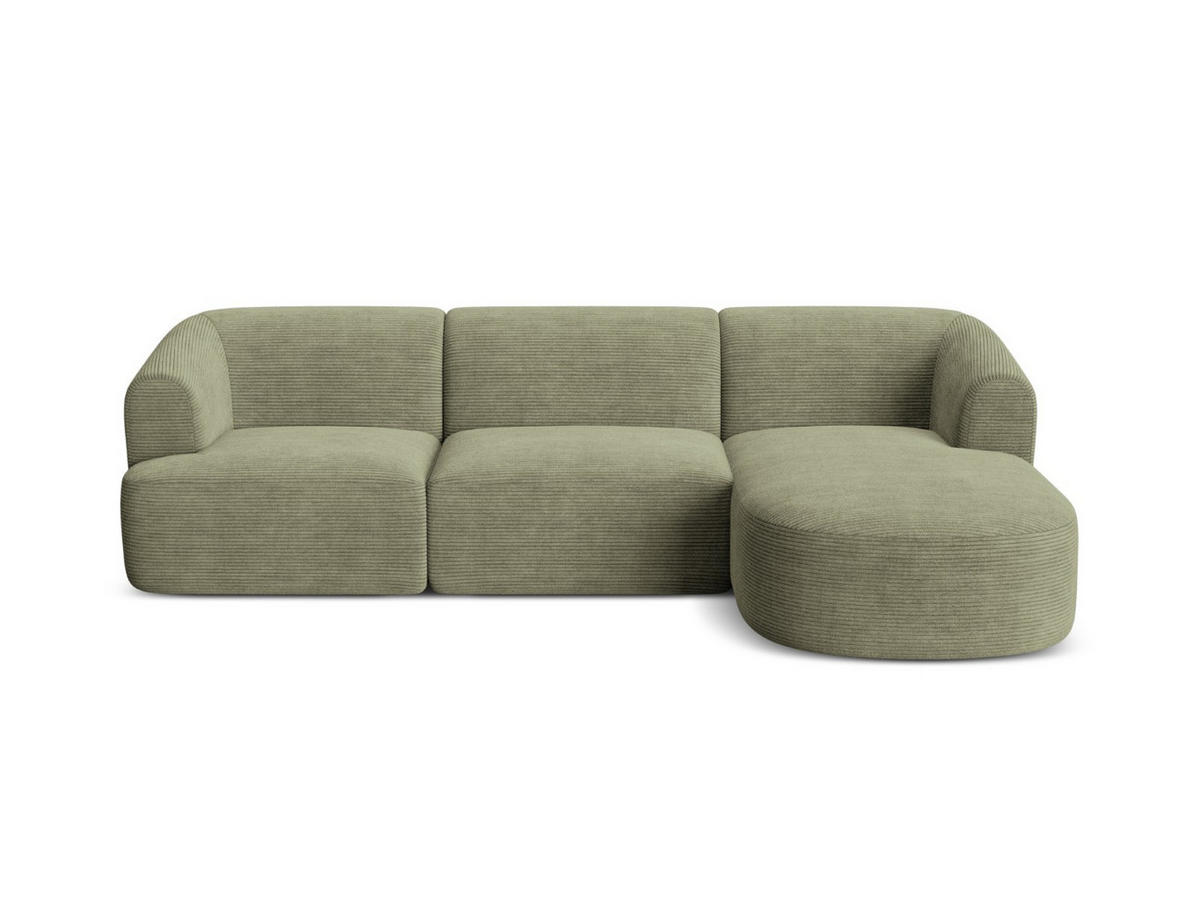 MODULARES-ECKSOFA rechts Campi aus Cord Moosgrün 4 Sitzplätze - Salbeigrün, Textil (156/256cm) - Cosmopolitan Design