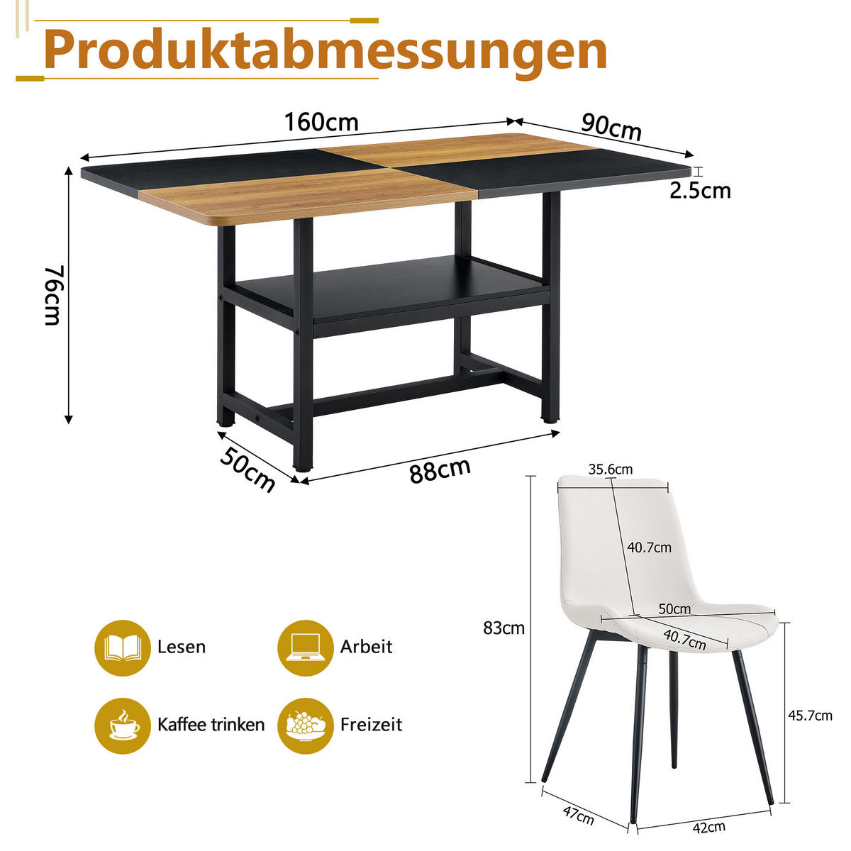 ESSGRUPPE DE-39360 5-teilig, mit Ablagefach und 4 PU-Sesseln Weiß - Weiß, Holzwerkstoff (160/76/90cm) - ComfortXL